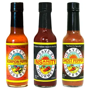 Gourmet Super Spicy Hot Sauce Variety 3 Includes Insanity, Ghost Pepper Naga Jolokia Scorpion Pepper Hottest Hot Sauce No Preservatives, Vegan, GlutenFree Sauce, 5oz Bottles