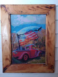 Classic Red Truck in Dark Burned Wooden Frame - 14.75"x18.75" - Beautiful Diamond Art - Homemade Framed Design
