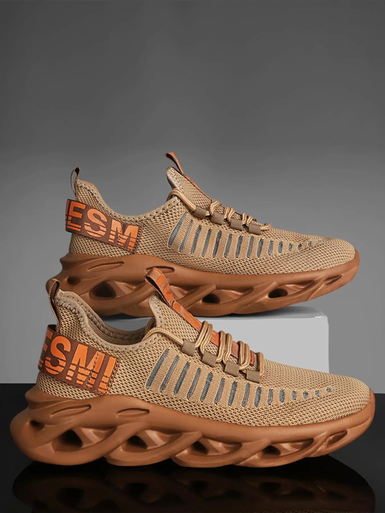 Men's Breathable Letter Design Outdoor Training Shoes, Summer Athletic Lace Up Hollow Out Design Training Sports Shoes, Sporty Lightweight Breathable