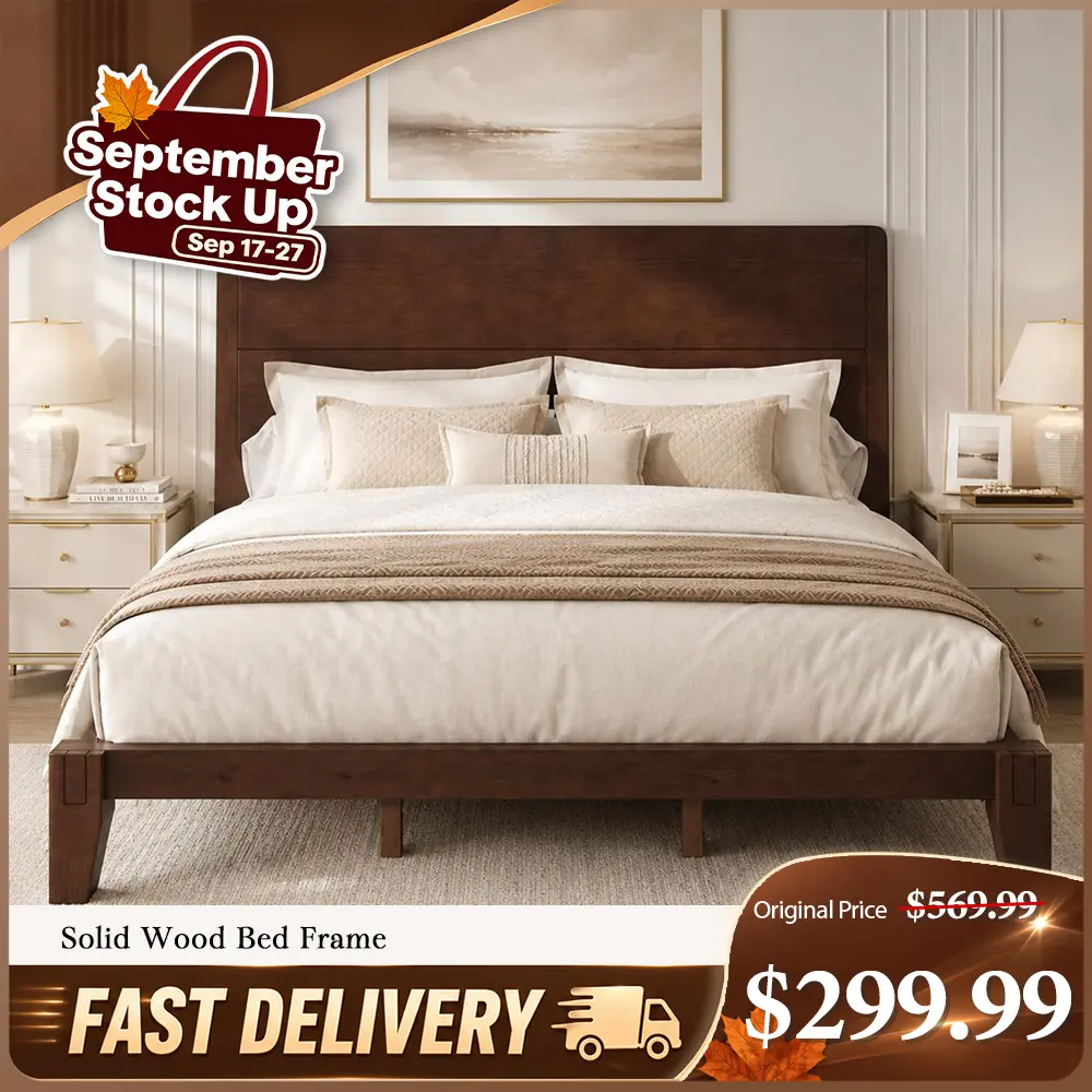 Amerlife Solid Wood Bed Frame with Headboard, Japanese Joinery, Platform Bed Frame, Mortise-and-Tenon Joinery, 30-Min Tool-Free Setup, No Box Spring Needed, Minimalist Modern Style #tiktokshopstockup