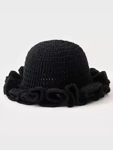Women's Fashion Solid Color Knit Hat, Handcrafted Cap, Handmade Crochet Wave Edge Design, Perfect for Autumn Winter Warmth, Versatile and Stylish Accessory