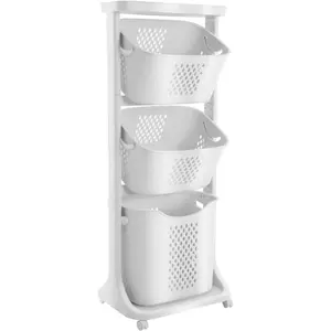 3 Tier Rolling Laundry Basket, Stacked Laundry Basket Organizer, Free Standing Portable Storage Baskets, Rolling Laundry Hamper Cart with 4 Wheels for Clothes, Toiletries, Snacks