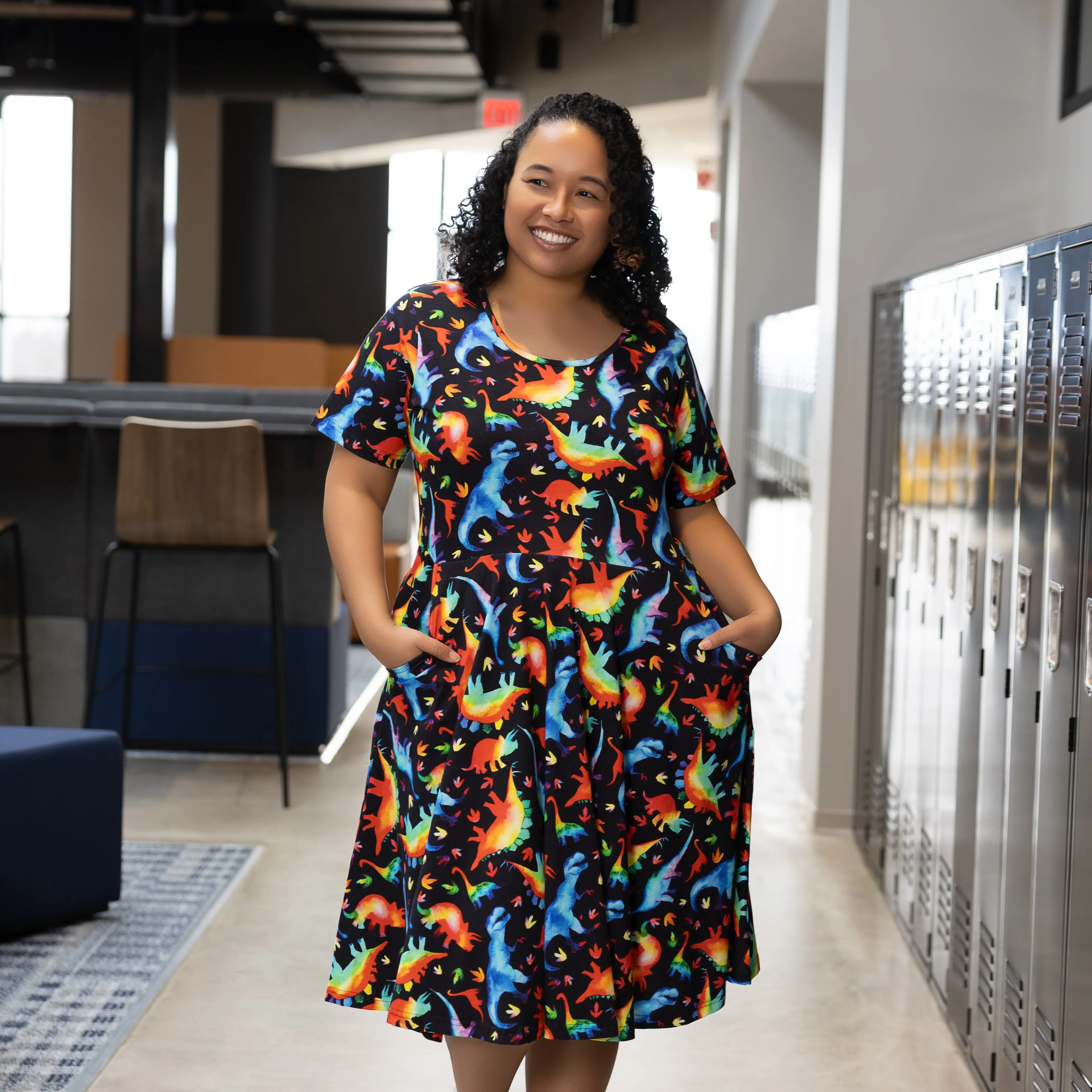 Rainbowsaurus Twirl Dress with Pockets