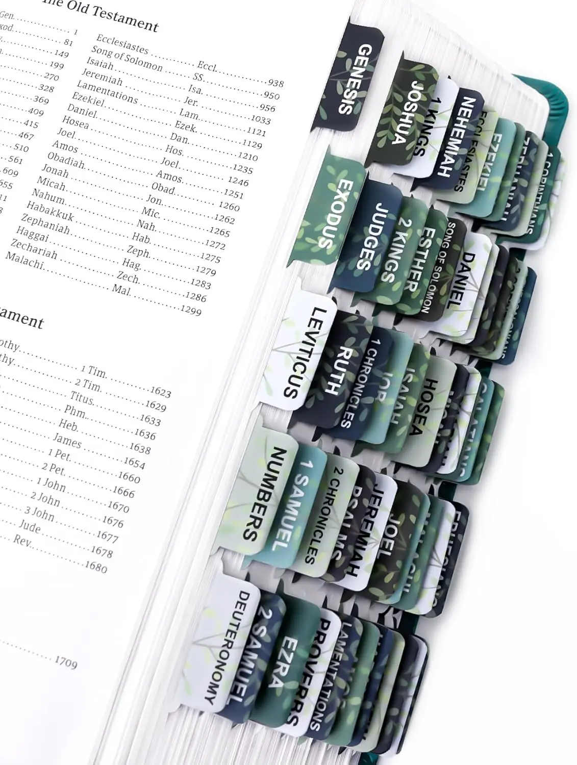 Bible Tabs for Women & Men - Large Print Tabs for Study Bibles, Boho Theme for Easy Navigation and Quick Reference - Easy-to-Read and Apply Tabs for All Ages, Leaves Pattern