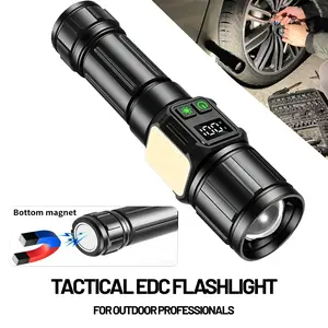 Tactical EDC Flashlight 5000mAh USB-C Rechargeable Zoomable Waterproof with Magnetic Base 9 Modes for Camping Hunting Car Emergency Outdoor