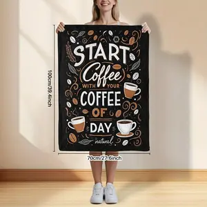 1pc Luxury Coffee-Themed Flannel Blanket - Thick Warm All-Season Throw With Coffee Cup & Bean Design, Washable, Cozy Bedspread Home, Office, Birthday Mother's Day Size