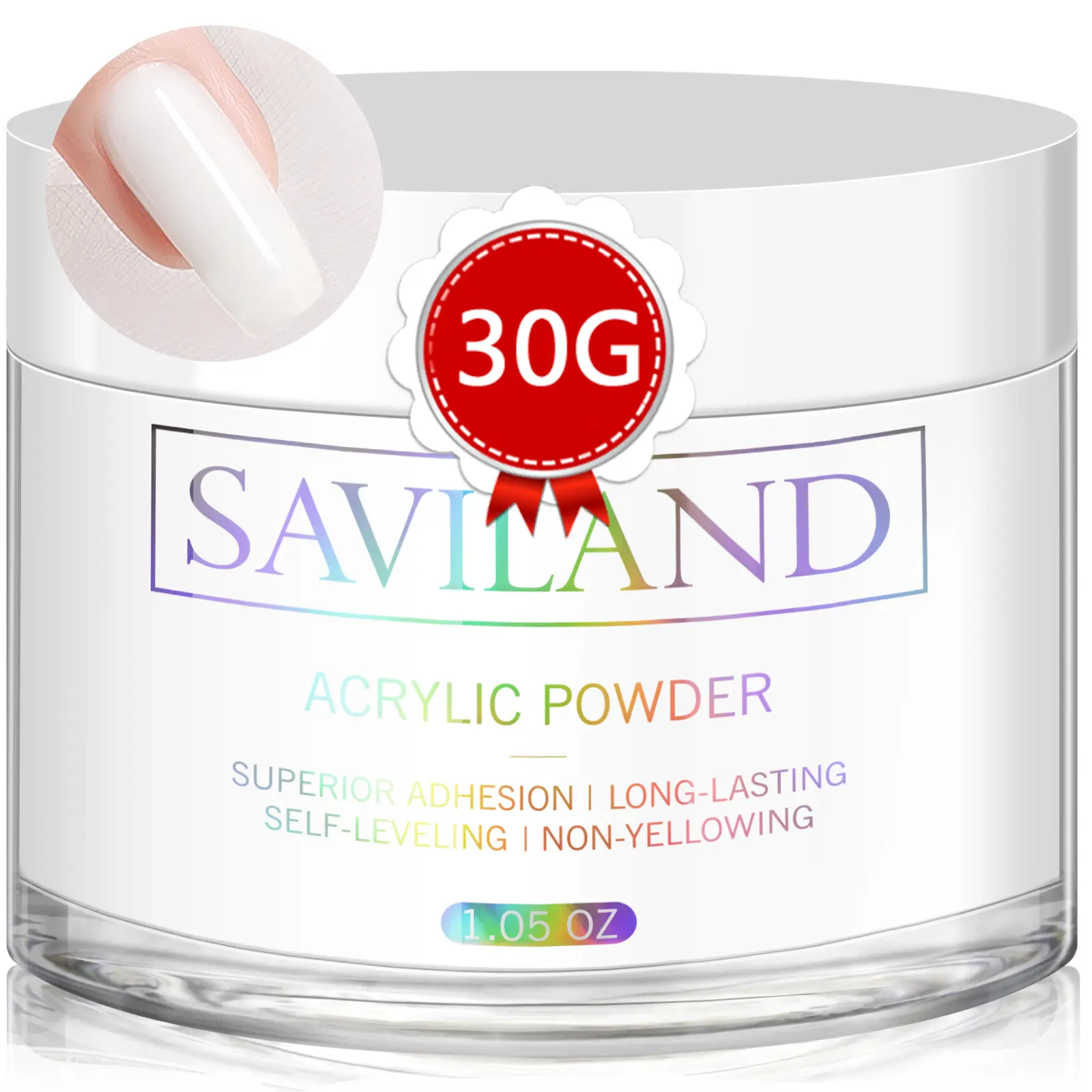 Saviland White Acrylic Powder (30g) Perfect Acrylic Nail Extensions 3D Nail Art & Polymer Designs No Nail Lamp Needed Application Manicure Cutics