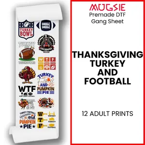 Thanksgiving Turkey and Football - DTF Transfer 22x60 Direct-to-Film Gang Sheets