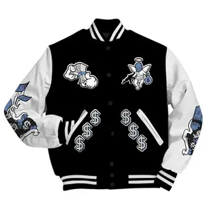 Mid Space Jam 1s Varsity Jacket - Ones Move In Silence Graphic All Over Print Letterman Jackets, Simple Style, Classic Styles