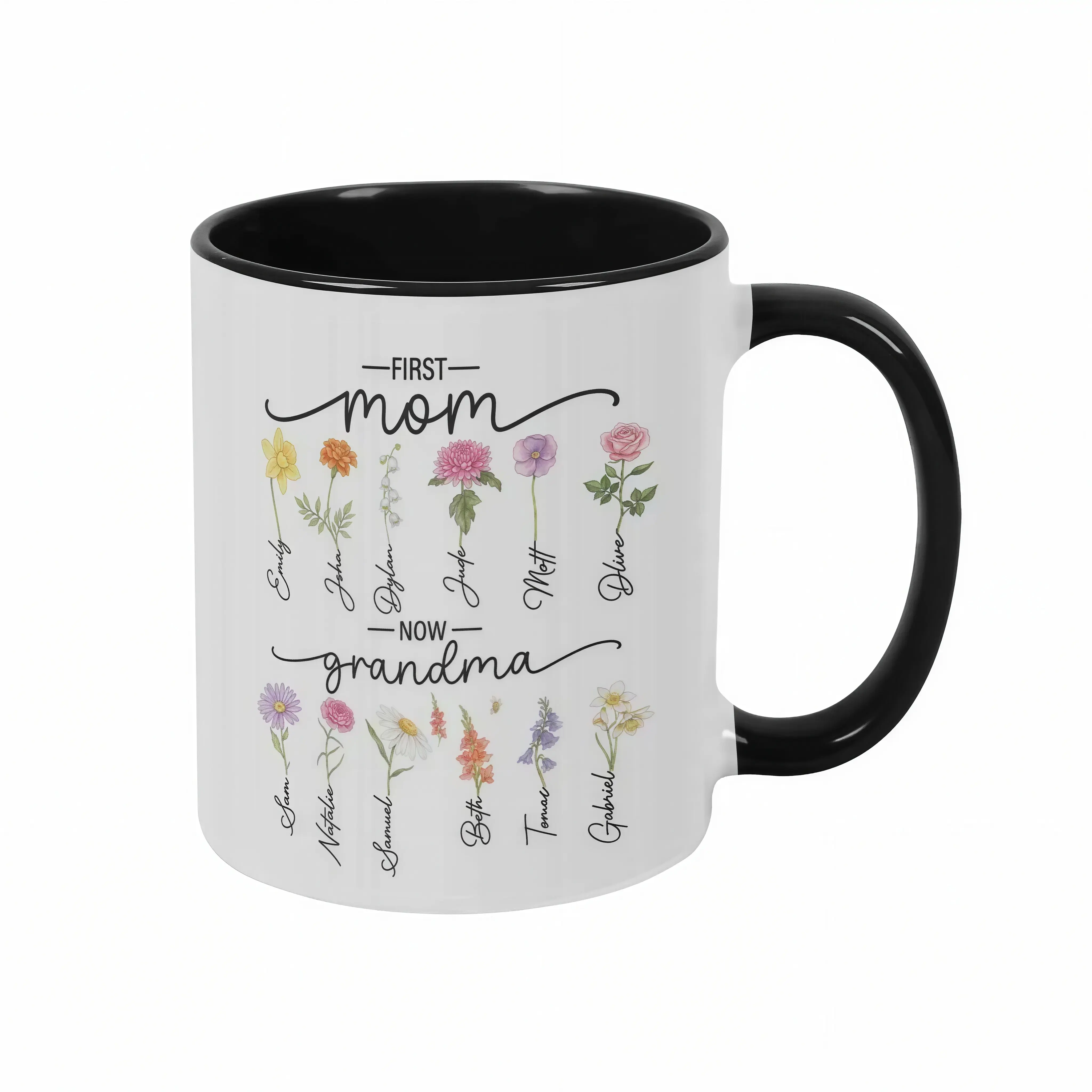 Ceramic Floral Print Mug 11oz- Lead-Free Ceramic Drinkware with Handle Grip, Sophisticated Flower Art Coffee Cup, Mother’s Day Birthday Gift for Grandma, Elegant Home Office Kitchen Decor