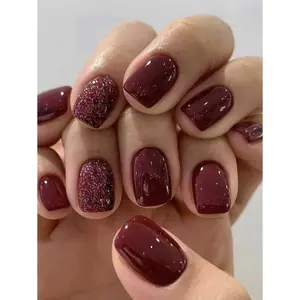 24Pcs Short Square Sparkly Press On Nails - Elegant Nail Wraps for Women, Daily Wear for Students & Office Workers |   Nail Supplies