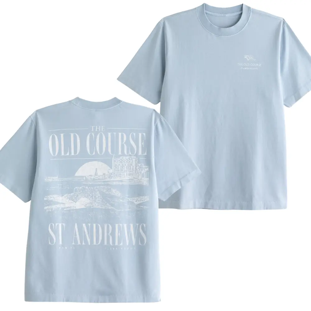 Retro Vintage Golf Shirt, The Old Course St Andrews Par 72 7305 Yards Sunset Landscape Graphic on Soft Comfort Colors Cotton, Unisex Fit for Golfers, Perfect Gift for Dad or Golf Buddy