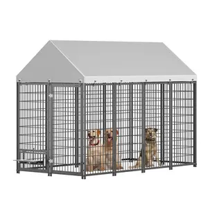 Oversized Heavy-Duty Metal Escape Proof Kennel, Spacious Outdoor Dog House Run with Waterproof Sun Shade Roof, Modular Pet Enclosure for Large Dogs & Livestock, Easy DIY Assembly with Secure Lock & Feeding Station