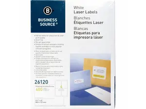 Business Source Mailing Labels Shipping Laser 3-1/2"x5" 400/PK White 26120