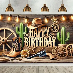 Cowboy Birthday Party Banner Vibrant Colors High-Quality Materials Easy Installation Large Size Perfect for Birthdays and Party Decorations