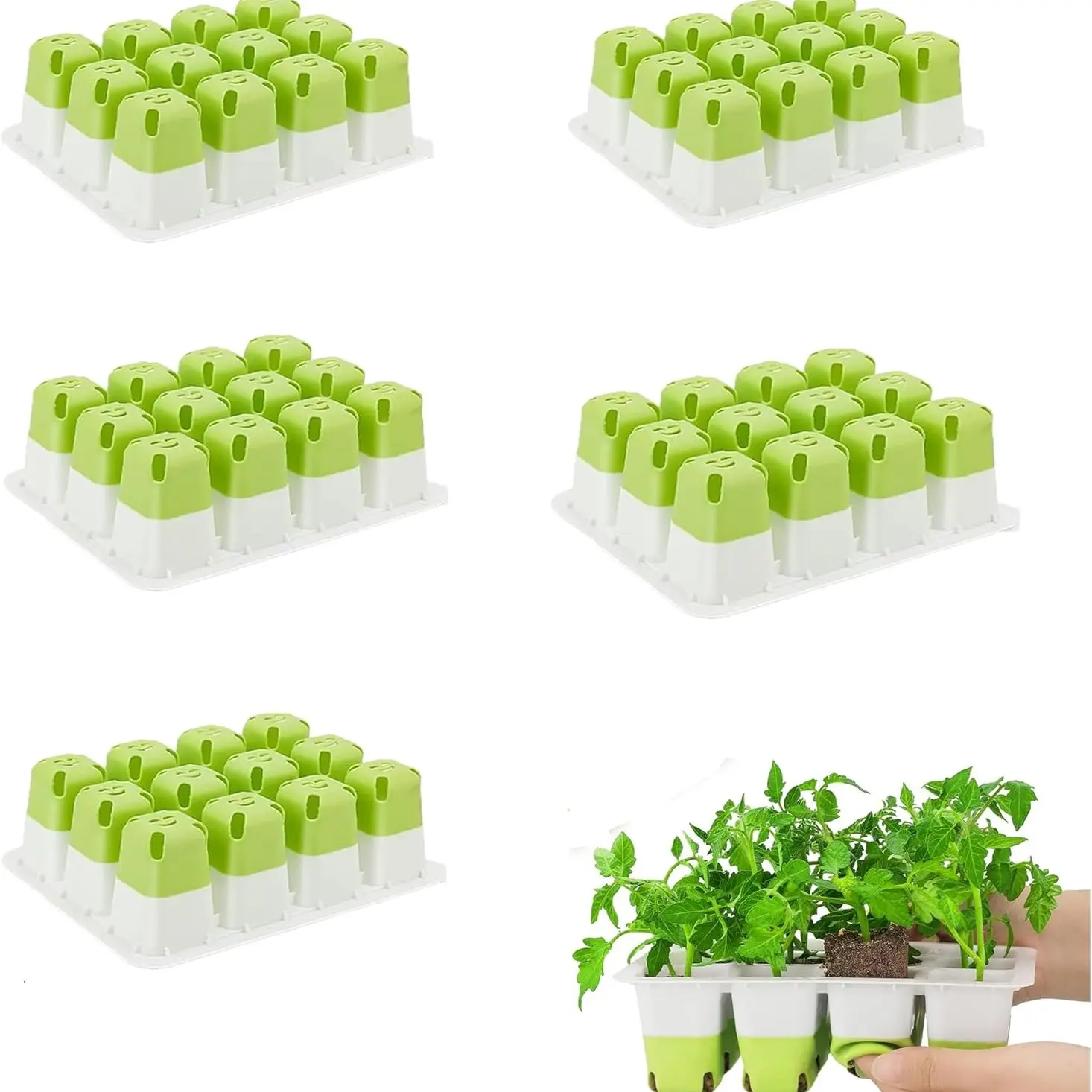 5-Set Seed Starter Tray Kits, Reusable Seed Starter Kit, 60 Cells Seed Starter Trays, Durable Plant Germination Trays, Silicone Seedling Starter Trays for Starting Plant Seeds with Flexible pop-Out Cells, Indoor Gardening, Greenhouse and Garden Supplies
