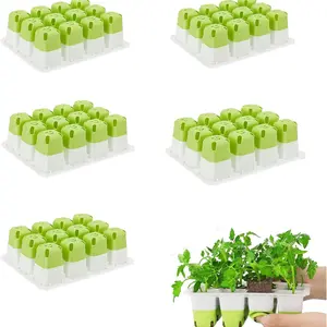 5-Set Seed Starter Tray Kits, Reusable Seed Starter Kit, 60 Cells Seed Starter Trays, Durable Plant Germination Trays, Silicone Seedling Starter Trays for Starting Plant Seeds with Flexible pop-Out Cells, Indoor Gardening and Greenhouse