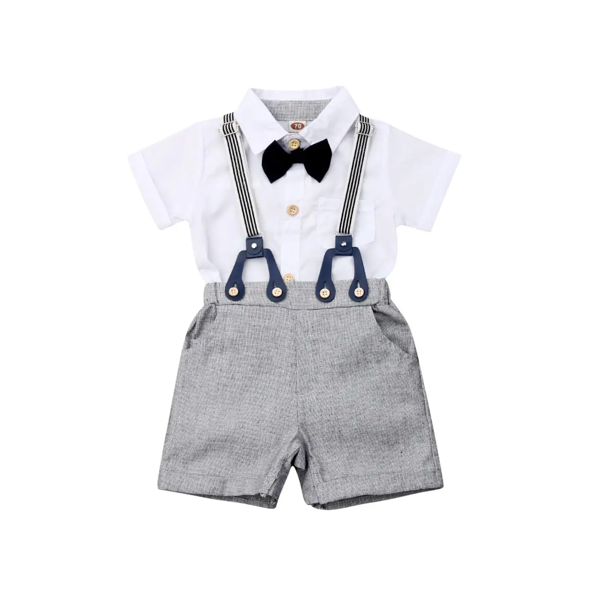 Toddler Baby Boy Gentleman Outfits Short Sleeve Tops Blouse+Bib Shorts Clothes