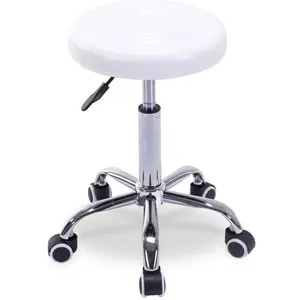 Salon Spa Stool Round Seat Hydraulic Adjustable Height, White