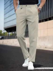 Light Casual Trousers for Men, Slim Fit & Draping Style, Plain, Essential Business Casual Wear for Everyday Office Life