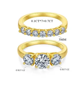 1CT Moissanite Ringsfor Women 3-Stone Stackable Sets Lab-Created 18K Gold Plated Wedding BandEngagement Promise Gift for Her R1