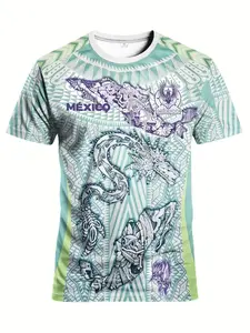 Mexican Special Edition Men's Football Jersey & Aztec Round Neck Comfortable Sweatshirt, Maya Civilization Aztec Print, Casual Sportswear, Workout Top