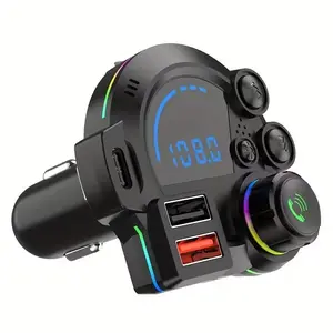 Bluetooth 5.3 (BT v5.3) FM Transmitter Car Adapter, 30W PD USB Smart Charger, Fast Charging, Colorful RGB LED Light, Hands-Free Calling, HD Audio, Type-C Port for Vehicles