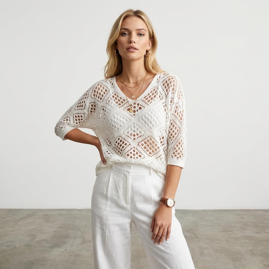 Boho Crochet Knit Hoodie V-Neck Top for Women - Y2K Aesthetic Summer Open Knit Sweater Batwing Sleeve Hollow Out Casual Beach Cover Up Resort Wear Khaki Tan Knitwear Oversized Fit Juniors Cottagecore - Plus Size Friendly