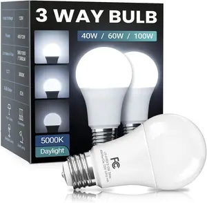 3 Way Light Bulbs 40 60 100 Equivalent Daylight White 5000K, Dimmable A19 Three Way Light Bulbs E26 Medium Base, 4/8/12W Energy Saving UL Listed for Floor Lamp, Desk Lamp and Table Lamp, 2 Pack