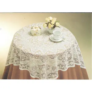 Lace Square Table Topper, 40-in Square Cotton Blend Fabric, Hemmed Edge, Small Tablecloth for Bedside Use
