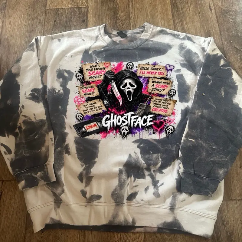 Ghost face crewneck sweater colorful bleached or vintage