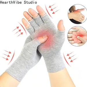 1Pair Bamboo Arthritis Gloves - Breathable Compression Hand Support for Men/Women, Fingerless Workout Gloves