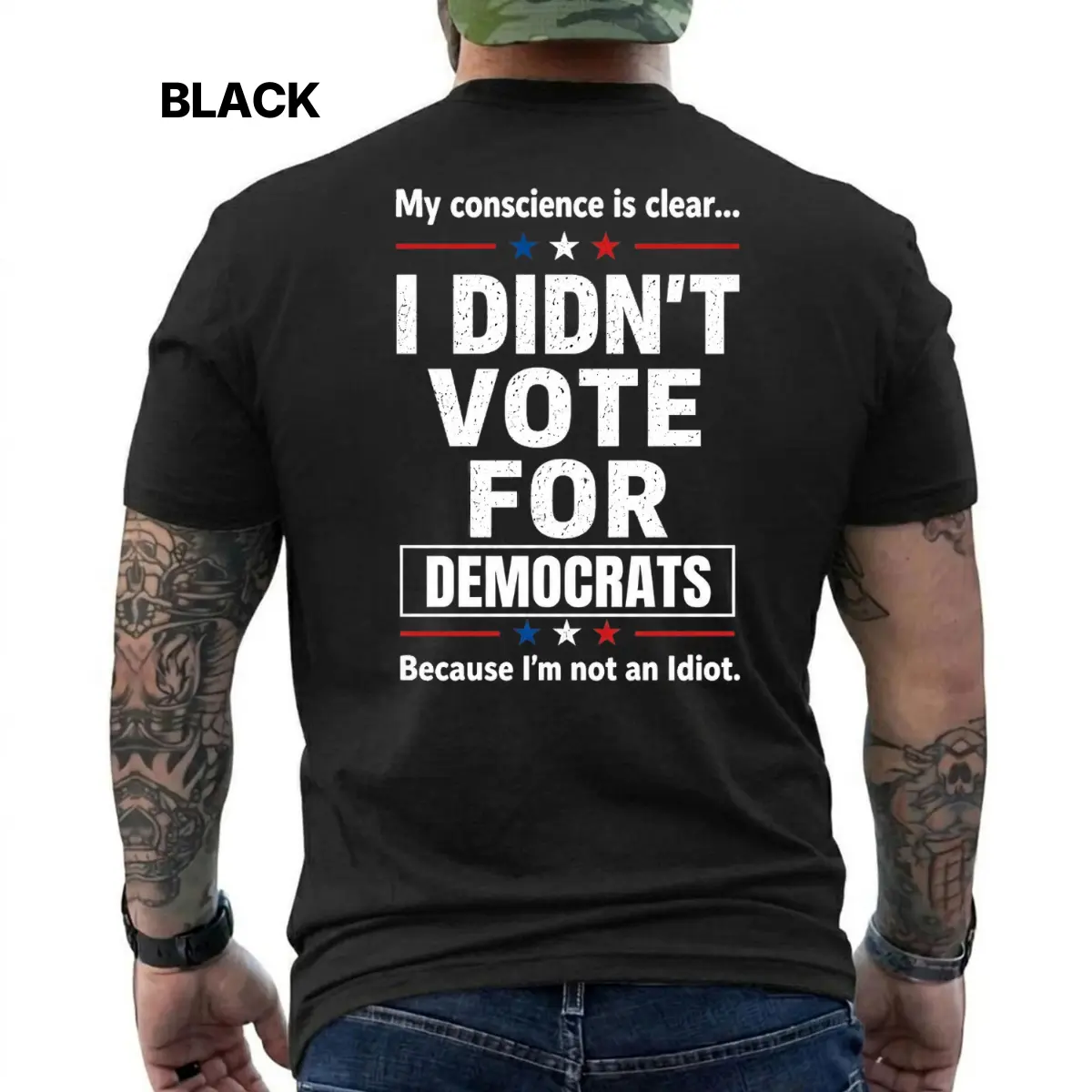 My Conscience Is Clear I Didn't Vote for Democrats Because I'm Not an Idiot T-Shirt for Men, Funny Conservative Political Humor Graphic Tee, Short Sleeve Printed Graphic Shirt, Daily Casual Cotton Menswear