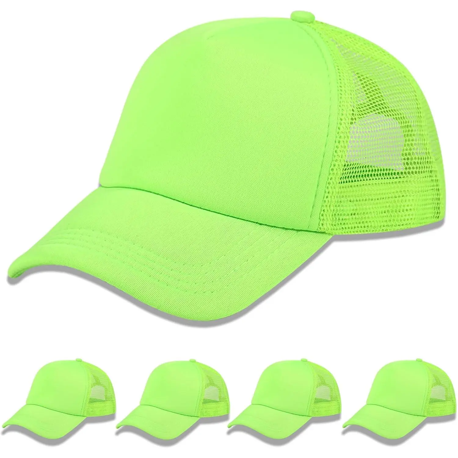 5 Pack Blank Sublimation Trucker Hats, Adjustable Polyester Caps with Sponge Front Panel & Breathable Mesh, Snapback for Men and Women, Graphic, Double Ring, 3D Embroidery