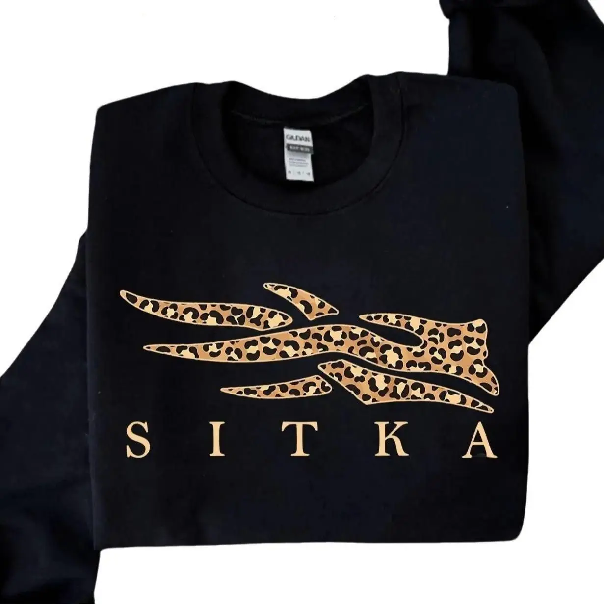 Sitka Leopard Print T Shirt Sweatshirt, Hunting Inspired Graphic, Outdoor Style Outfit, Unisex Casual Apparel, Trendy Camo Look