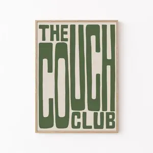 The Couch Club Printable Art, Trendy Green Wall Print, Modern Living Room Decor