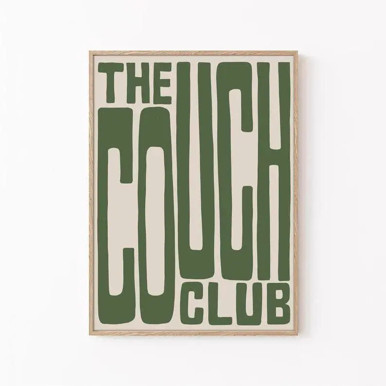 Couch Club Green Graphic Heart Printable Art - Artistic Modern Abstract Art, Multi-Size Vivid Colors Paper Wall Decor, Contemporary Prints for Modern Living Room Home Supplies