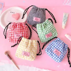 Stitched Heart Drawstring Makeup Bag, Portable Skincare Storage Pouch, Travel Toiletry Organizer, Girls' Cosmetic Bag