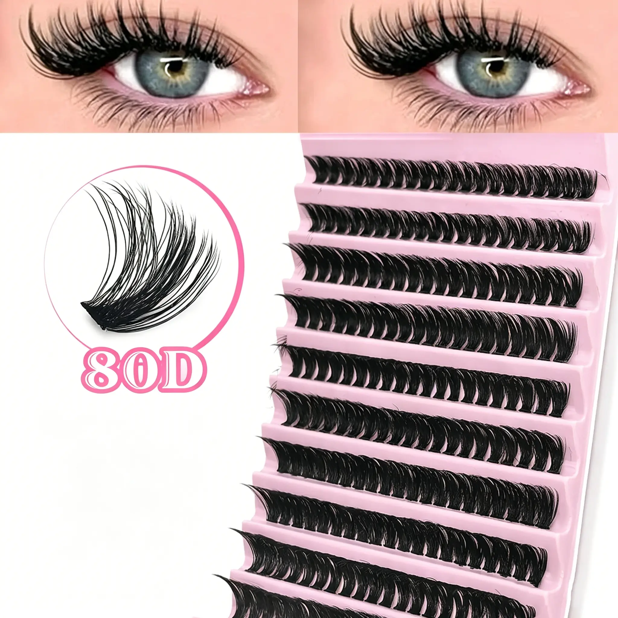 80D 3D Fluffy Lash Clusters 200Pcs 9-16mm D Curl Super Soft DIY Cluster Lashes Beginner Friendly Doll Eye False Eyelashes Time Saving Self Application Makeup Lashes