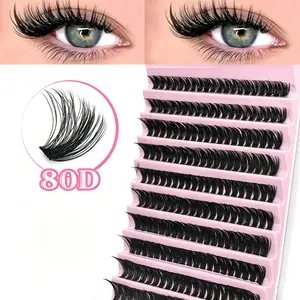 80D 3D Fluffy Lash Clusters 200Pcs 9-16mm D Curl Super Soft DIY Cluster Lashes Beginner Friendly Doll Eye False Eyelashes Time Saving Self Application Makeup Lashes