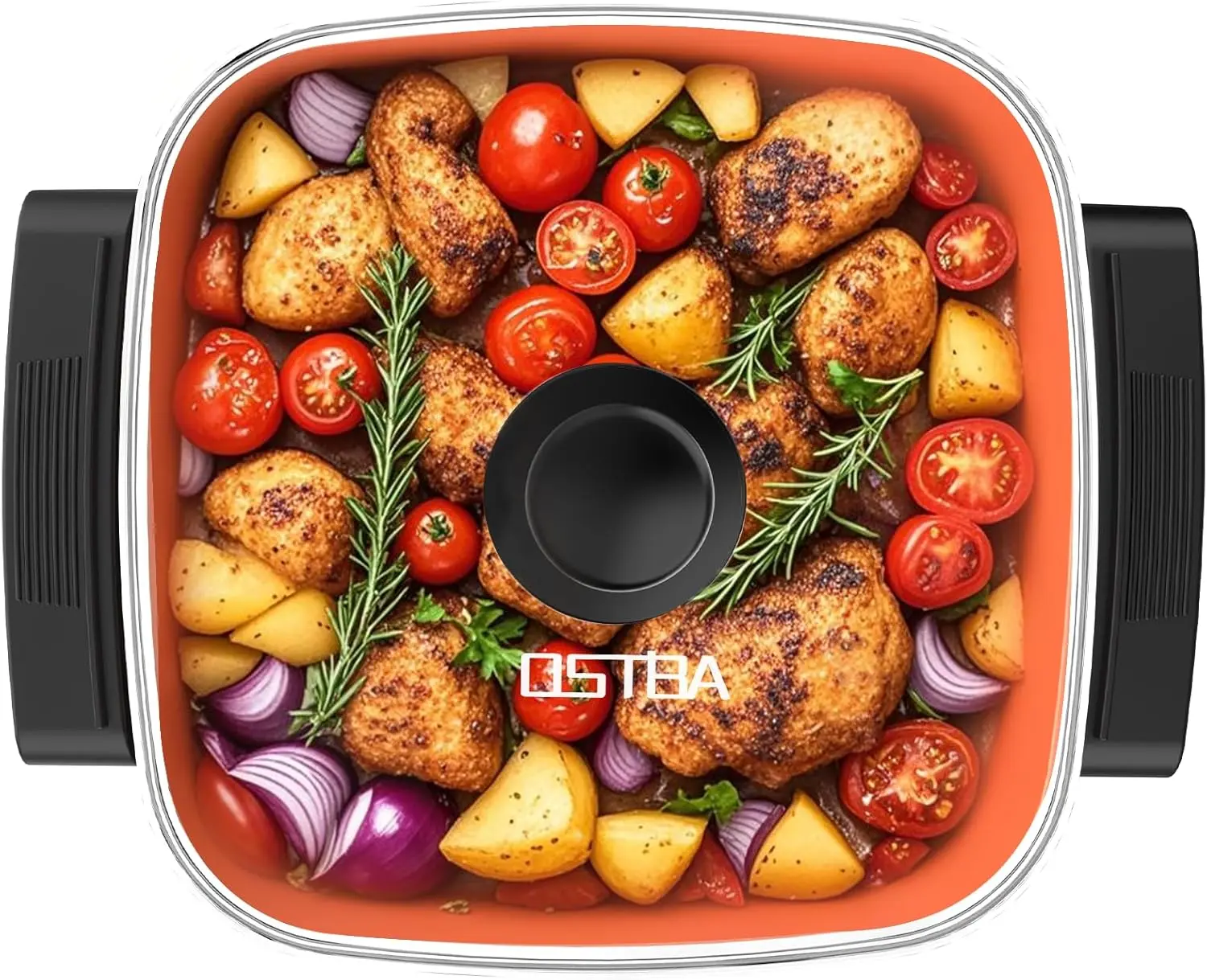 OSTBA Electric Skillet and Frying Pan with Glass Lid, 12"x12" Copper Nonstick Electric Pan for Cooking, 1500W Power, Cool Touch Handles, Adjustable Temperature, PTFE & PFOA Free