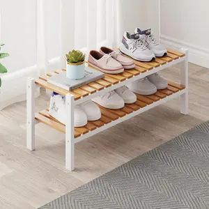 Shoe Rack Organizer for Closet and Entryway-Space-Saving Narrow Shoe Stand-Versatile Shoe Holder for Door or Closet Shelf,Garage Bedroom can Freely Stack DIY Small Shoe Racks 2Tier Mixed color