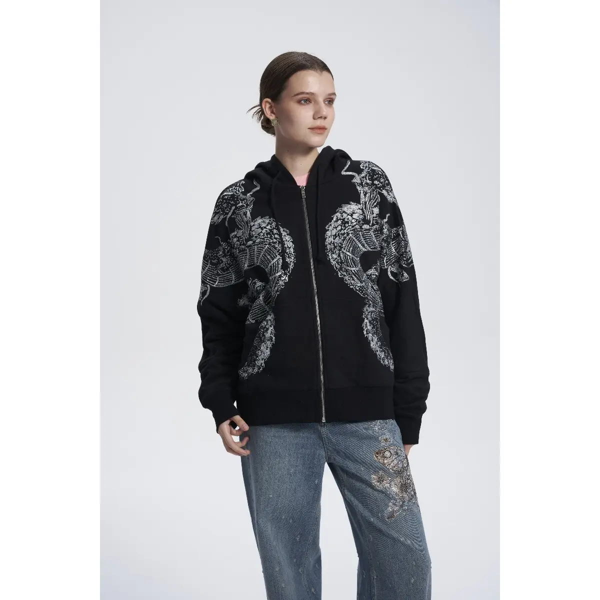 TCH-New Fashion Black Hoodie Double Dragon crewneck casual comfort Menswear Sweatshirts