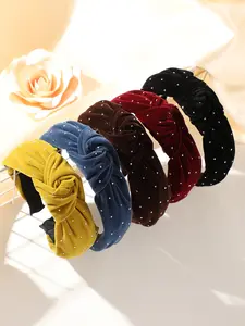 Women Velvet Hairband with Rhinestone Twist Design, High Crown Style for Fall Winter, Versatile Daily Commute & Outdoors Accessory