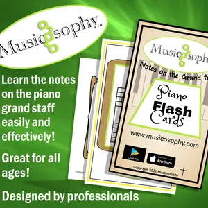 Musicosophy Piano Flash Cards - Color Coded for Treble & Bass Clef - Perfect for Beginners - Learn Notes on the Grand Staff Easily