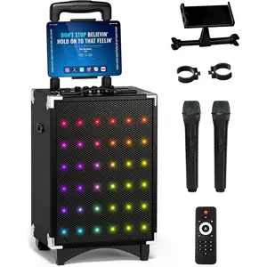 Karaoke Machine for Adults and , 40W Speaker with 8" Woofer, 2  Microphones, , USB, MicroSD, FM Radio, TV Connection, Tablet Holder, and Real-Time Karaoke Mode, Soprano X2