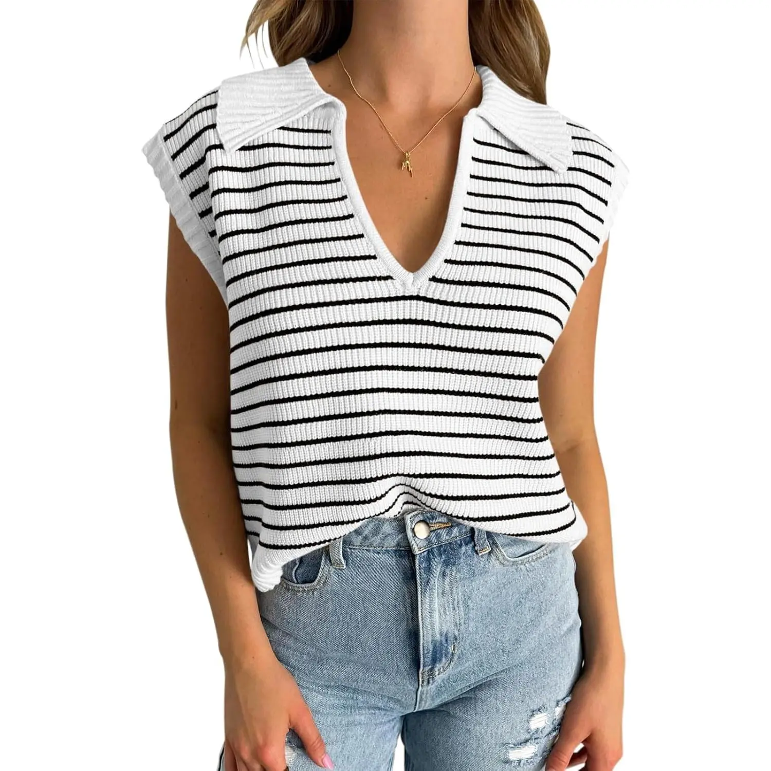 Yousify Summer Sweaters for Women 2026 V Neck Cap Sleeve Tops Sleeveless Spring Clothes Sweater Vest S-2XL
