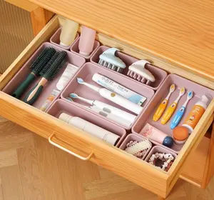 16 PCS 3 Size Super Plastic Drawer Organizers Set Versatile Bathroom Vanity Drawer Trays Storage Bins for Makeup Bedroom Kitchen Gadgets Utensils Office Supplies Lightweight Sturdy