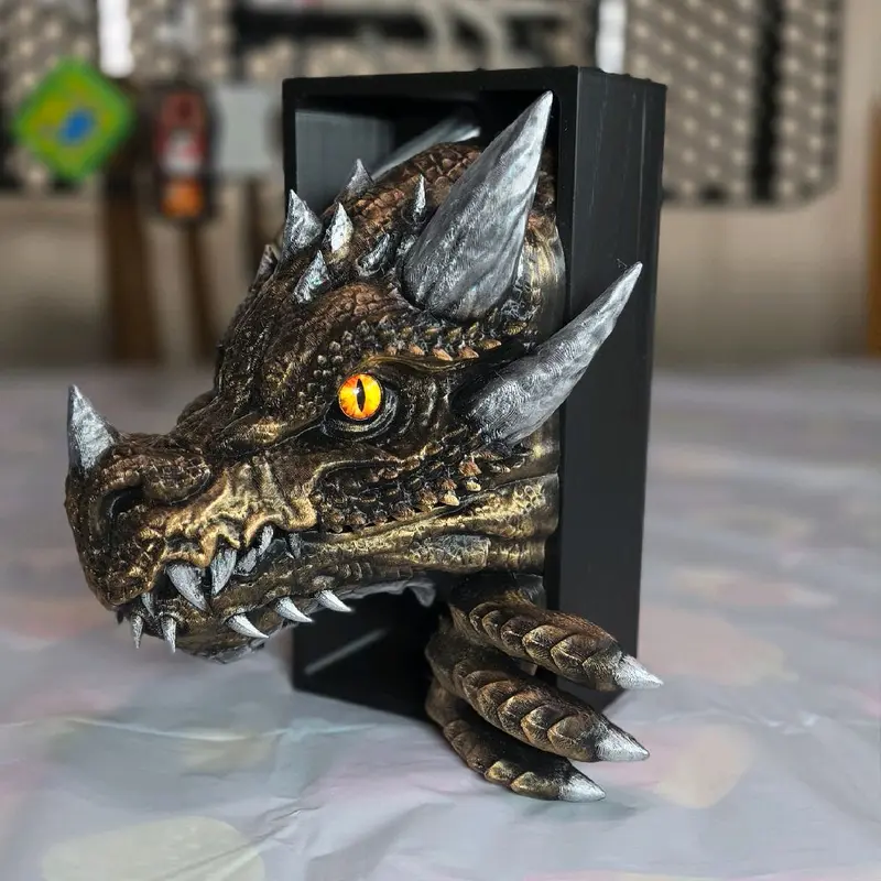 Craftykid3D Dragon Book Nook - 8in Tall Artistic Plastic Decorative Sculpture, Home Decor Ornament, Room Decoration for Book Lovers, Hand-Painted Figurine Unique Ornaments Decor Figurine Ornaments