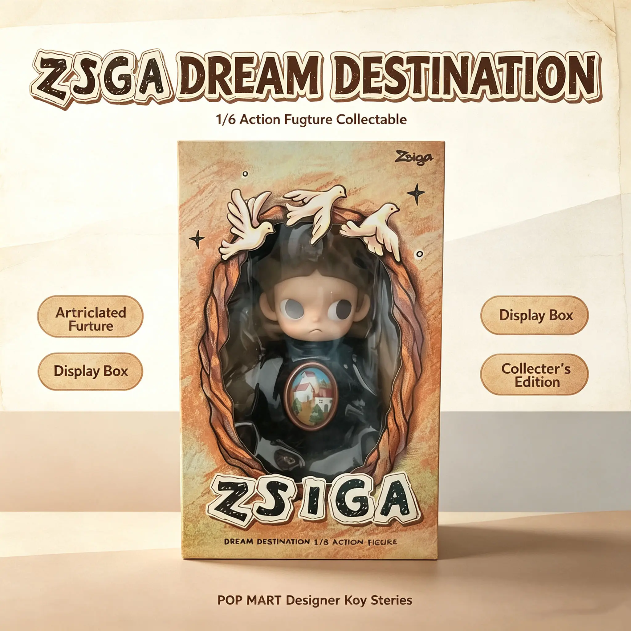 USA POP MART Zsiga Dream Destination 1/8 Action Figure 9.06inches Authentic